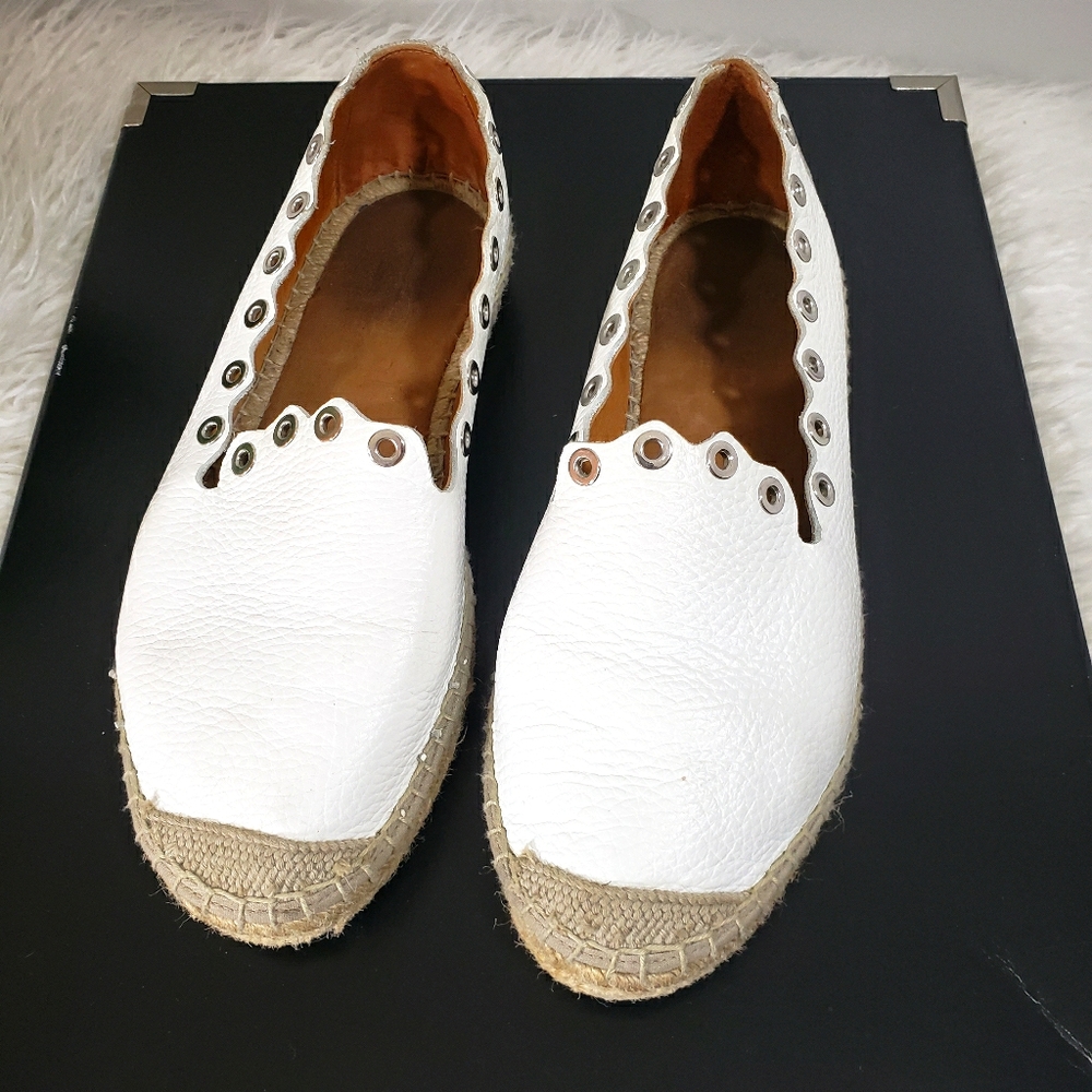 MAYPOL white leather eyelet espadrille flats
